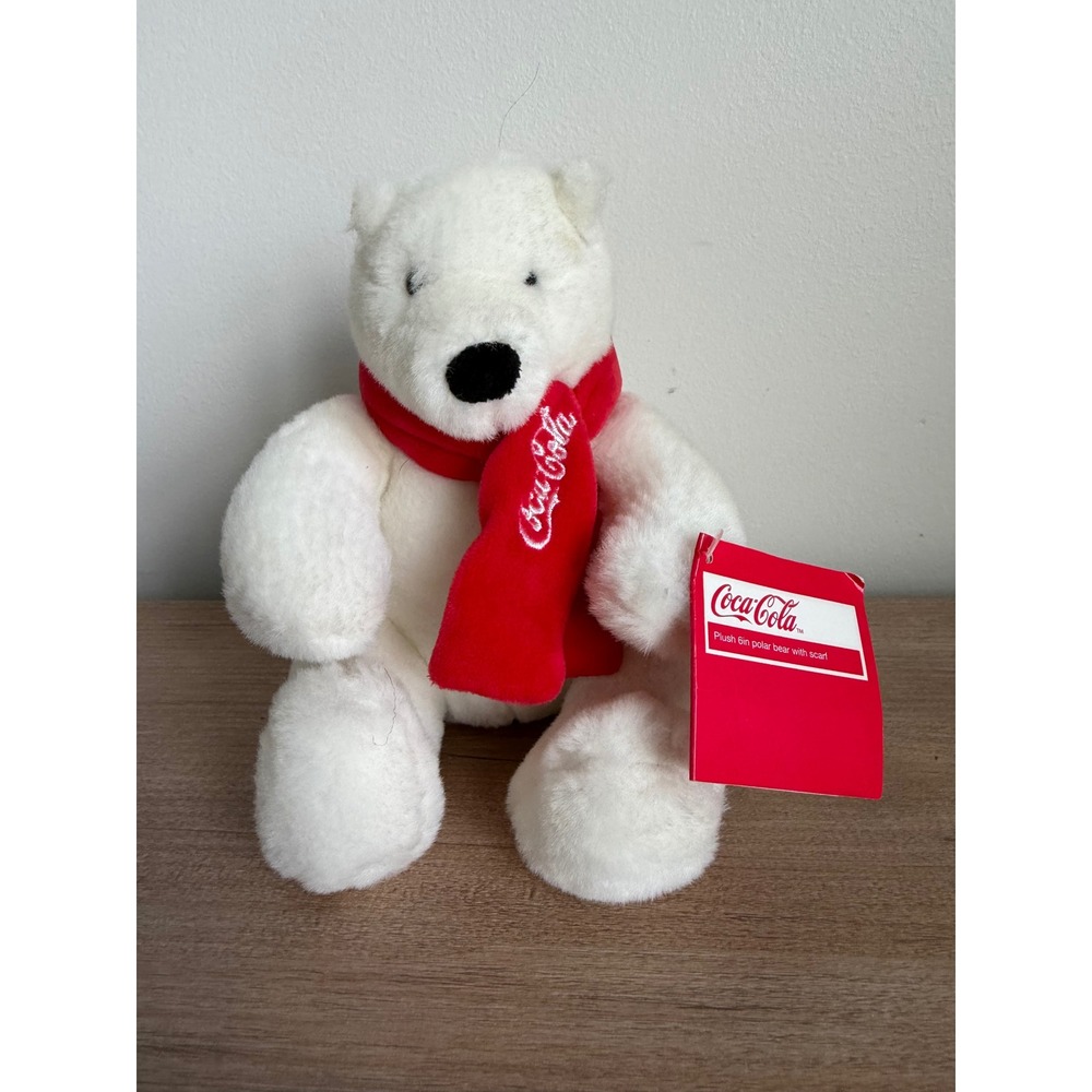 Coca-Cola Polar Bear Plush 6in White Bear with Red Scarf 2011 Item 15088